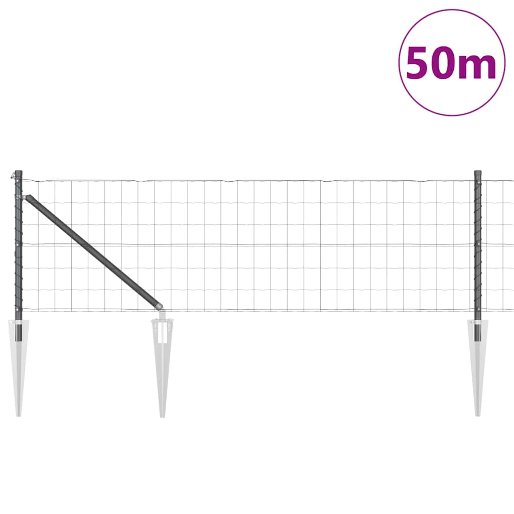 Fence with posts Grey 0.4 x 50 m Steel