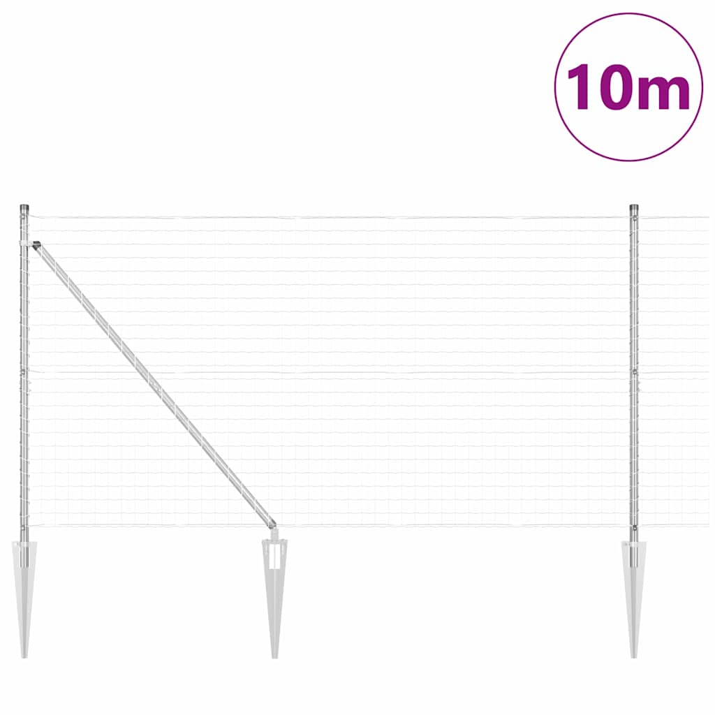 Fence with posts Silver 1.2 x 10 m Steel