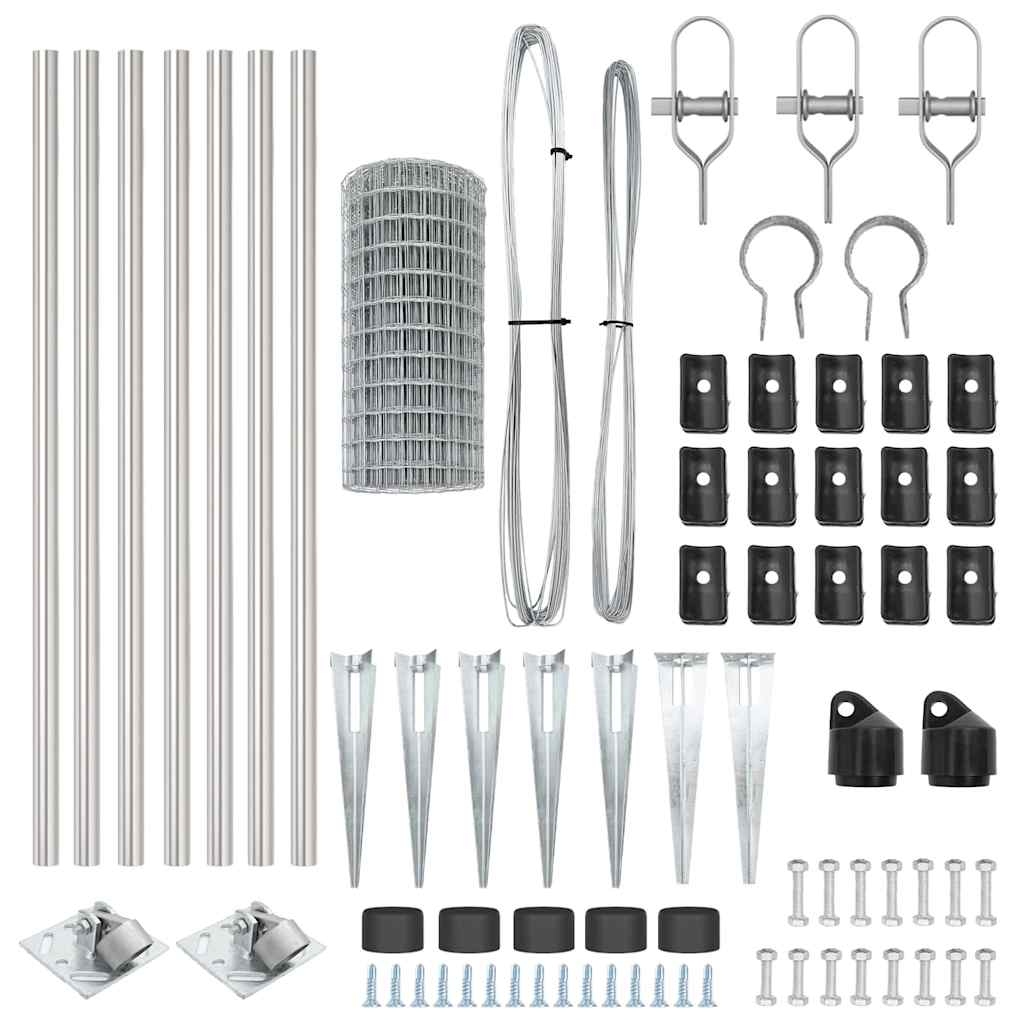 Fence with posts Silver 0.6 x 10 m Steel
