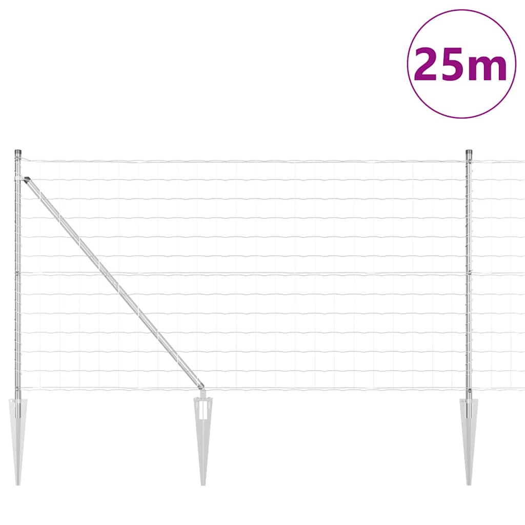 Fence with posts Silver 1 x 25 m Steel