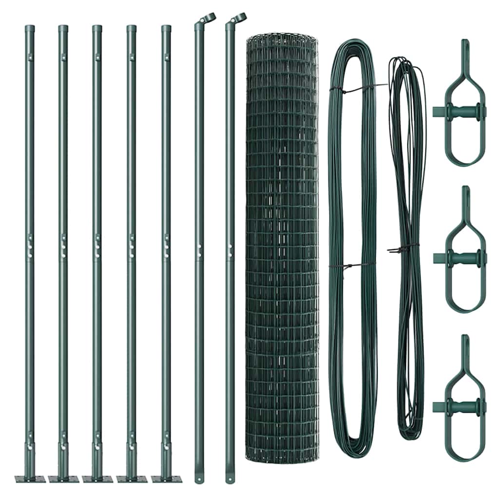 Fence with Poles Green 1.4 x 10 m Steel