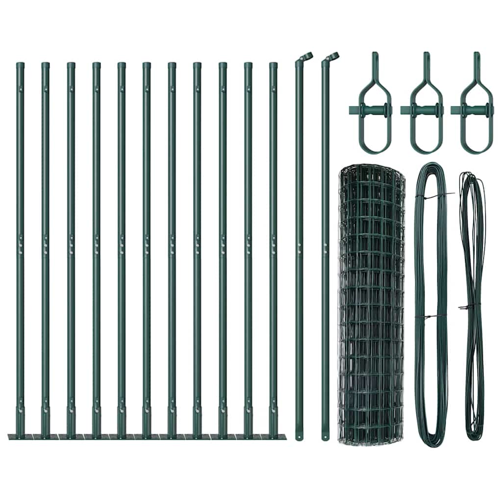 Fence with Posts Green 0.8 x 25 m Steel