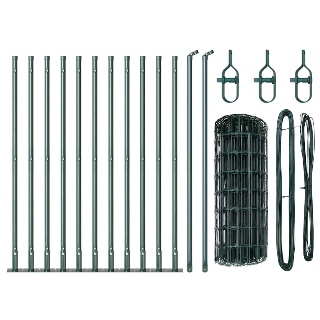Fence with Posts Green 0.4 x 25 m Steel