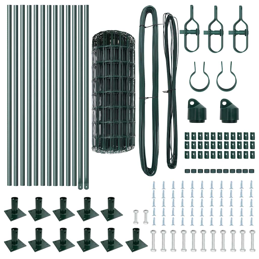 Fence with Posts Green 0.4 x 25 m Steel