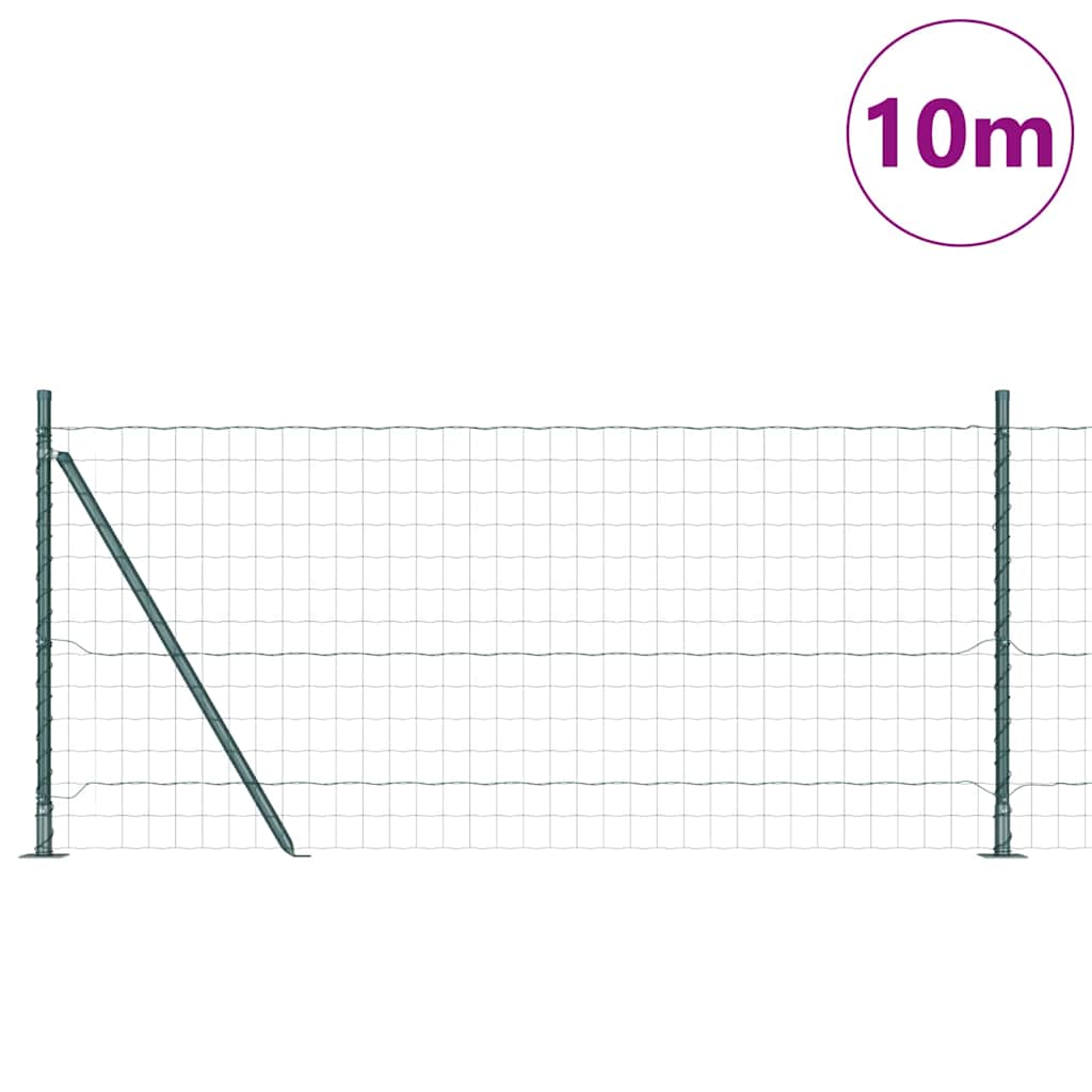 Fence with Posts Green 1 x 10 m Steel