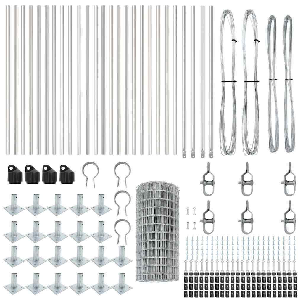 Fence with posts Silver 0.4 x 50 m Steel