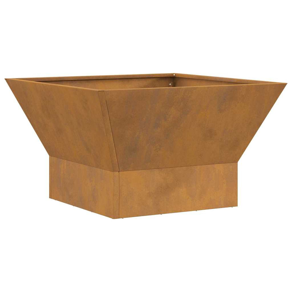 Ruda kvadratinė ugnies duobė 60x60x35 cm iš oro sąlygoms atsparaus plieno