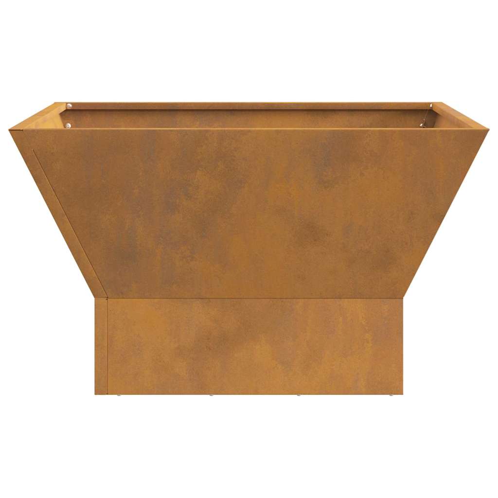 Ruda kvadratinė ugnies duobė 60x60x35 cm iš oro sąlygoms atsparaus plieno