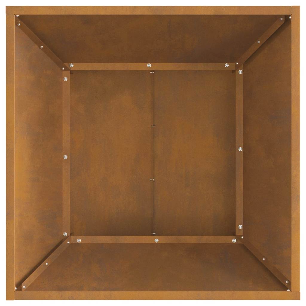 Ruda kvadratinė ugnies duobė 60x60x35 cm iš oro sąlygoms atsparaus plieno