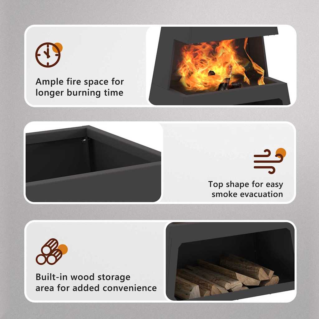 Fire Pit Black 60 x 35 x 100 cm Steel