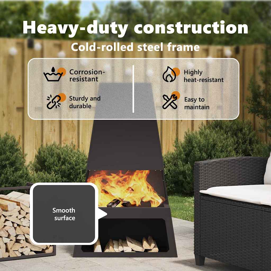 Fire Pit Black 60 x 35 x 100 cm Steel