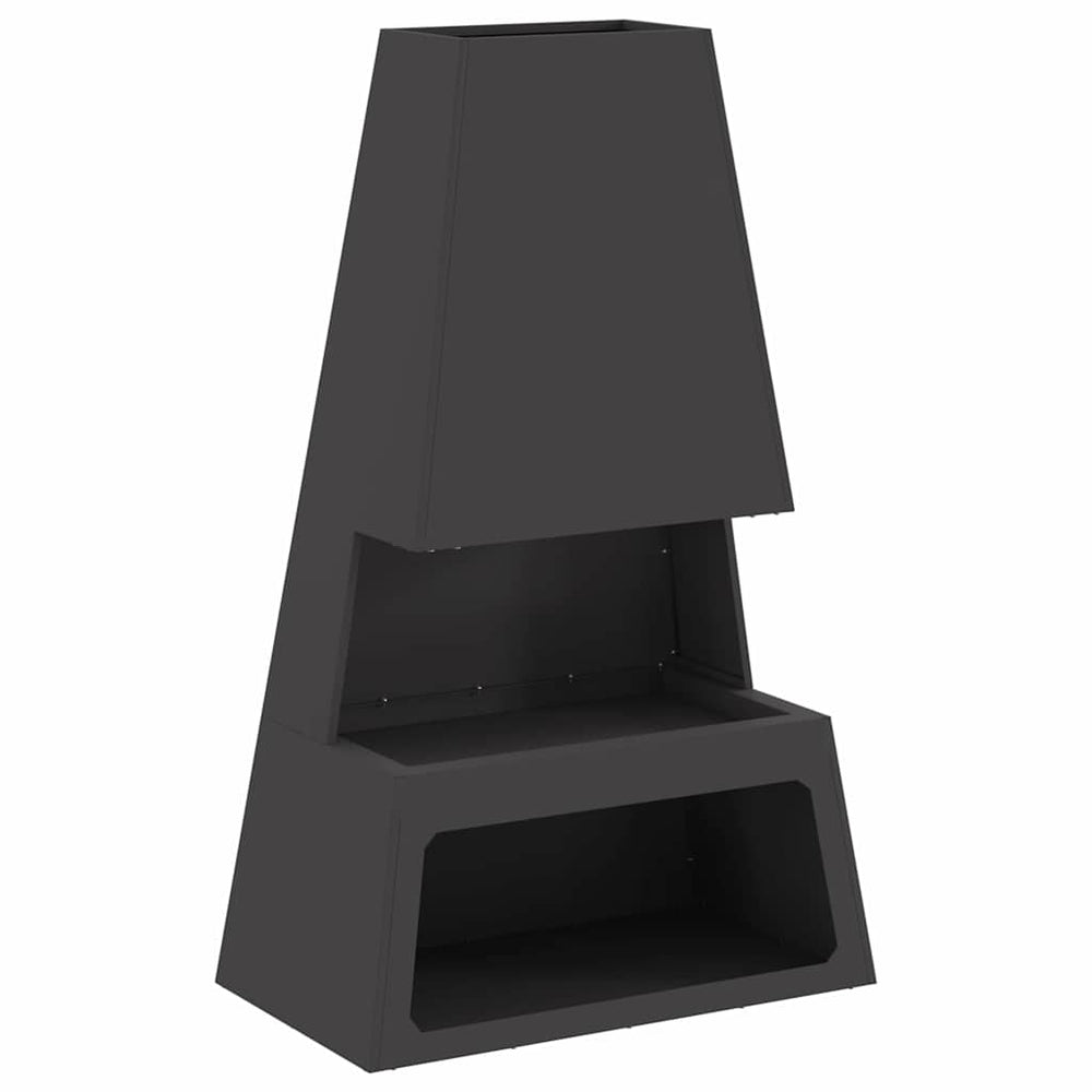 Lauko židinys su malkų laikymo vieta Juoda 60x35x100 cm Plienas