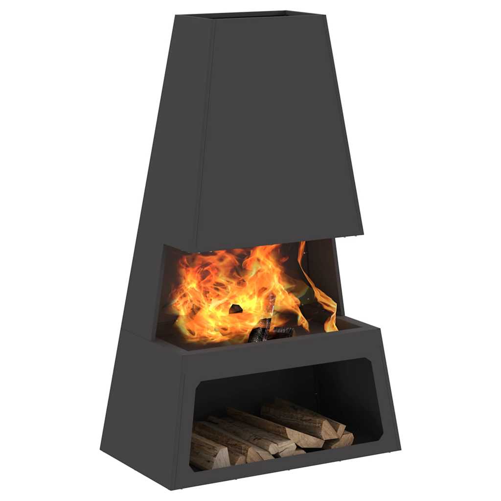 Lauko židinys su malkų laikymo vieta Juoda 60x35x100 cm Plienas