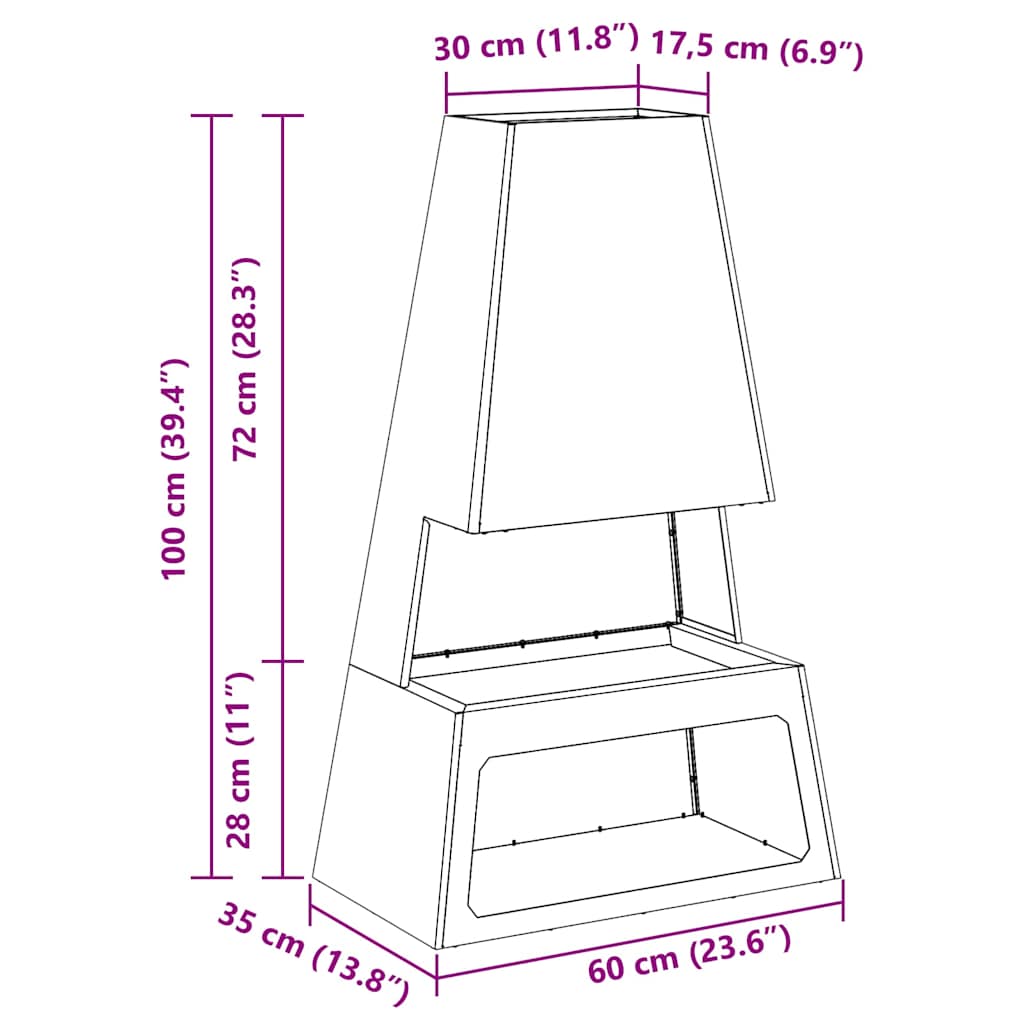 Lauko židinys su malkų laikymo vieta Juoda 60x35x100 cm Plienas