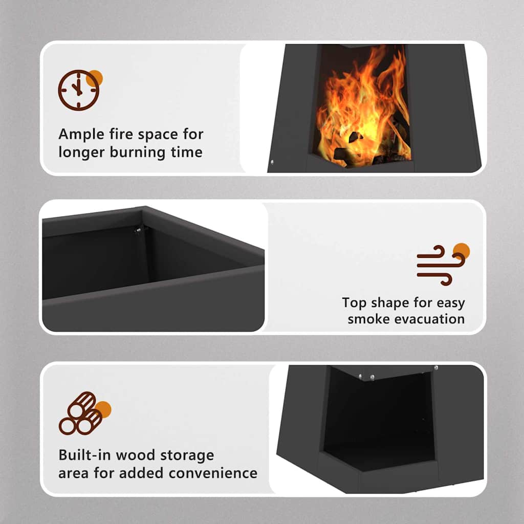 Fire Pit Black 35 x 35 x 100 cm Steel