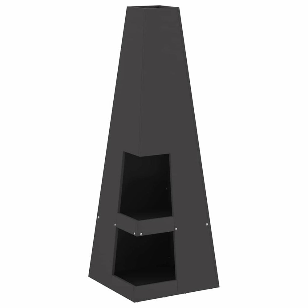 Lauko Ugnies Krosnis su Malkų Laikikliu Juoda 35x35x100 cm Plienas
