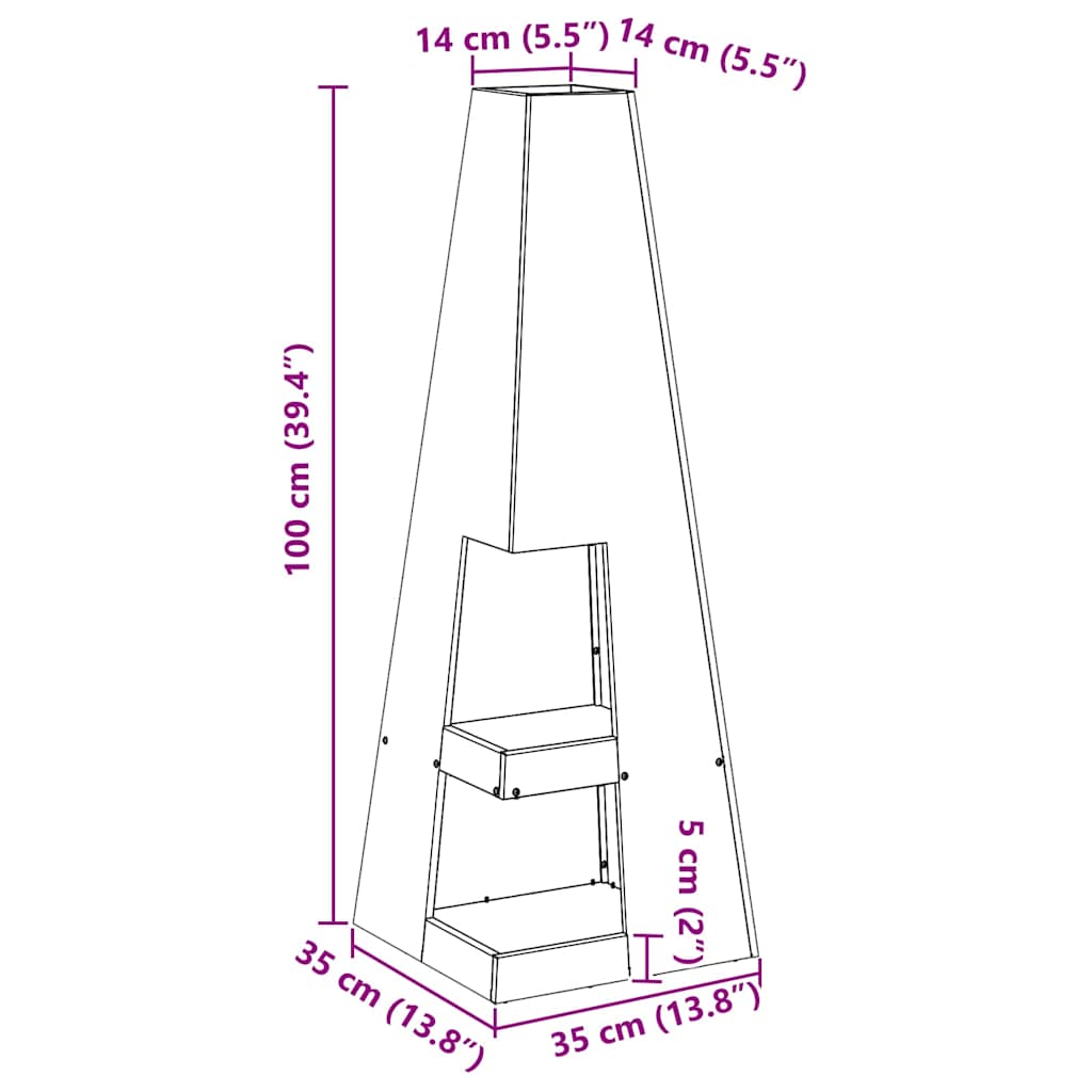 Lauko Židinio Krosnis su Medienos Laikymo Erdvė 35x35x100 cm Orui Atsparus Plienas