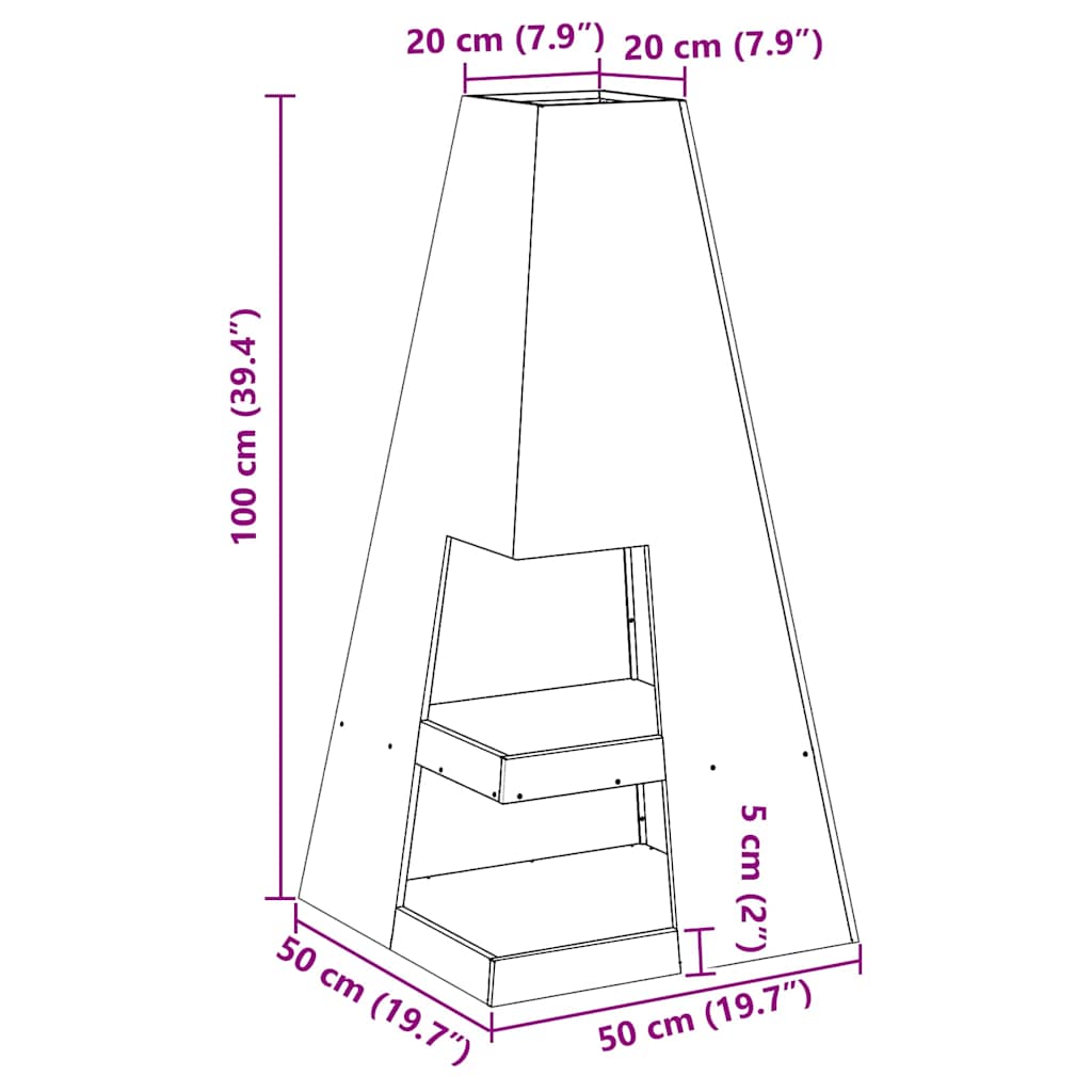 Lauko Krosnis su Malkų Laikymo Vietomis Juoda 50x50x100 cm Plienas