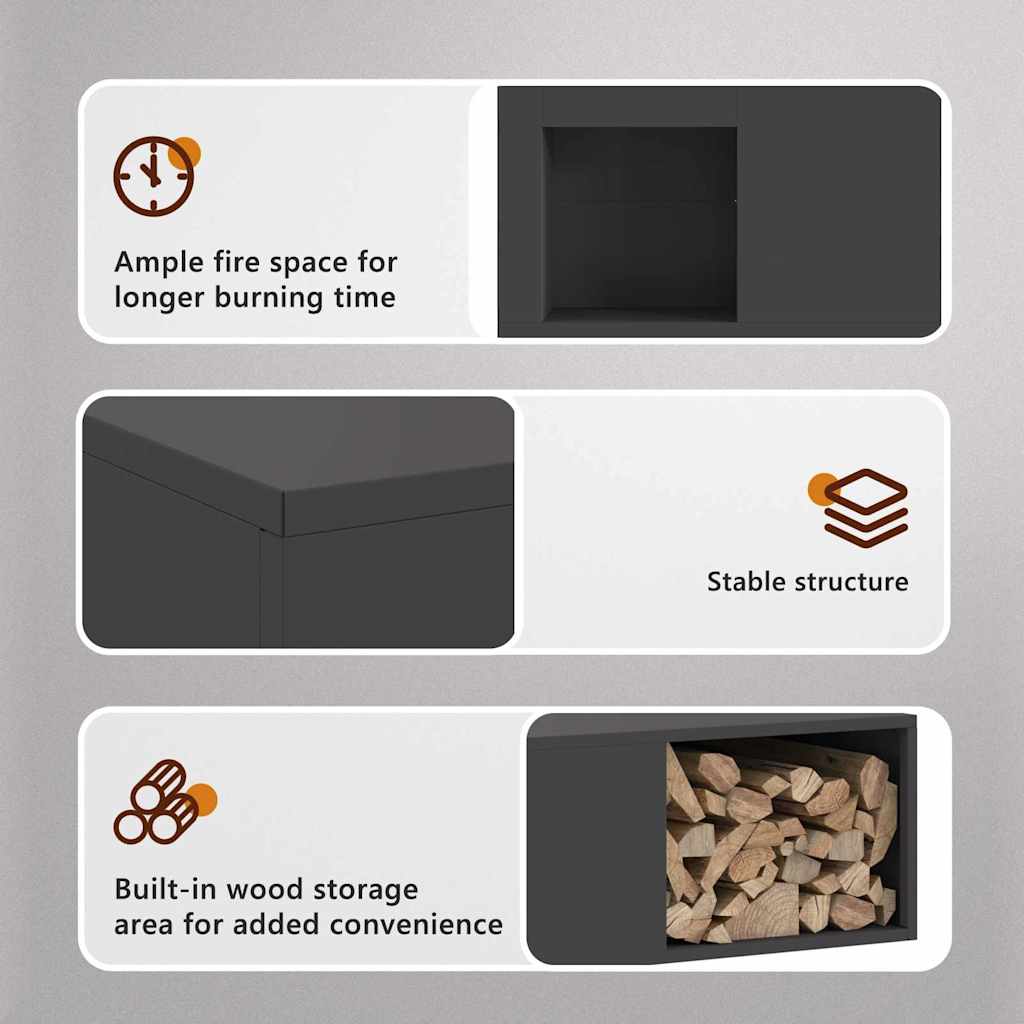 Fire Pit Black 100 x 100 x 30 cm Steel