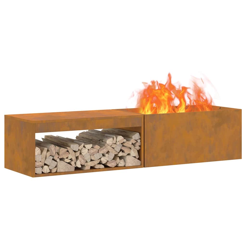 Lauko Židinio Krosnis su Malkų Laikymo Vietoje 160x45x35 cm Iš Orui Atsparaus Plieno