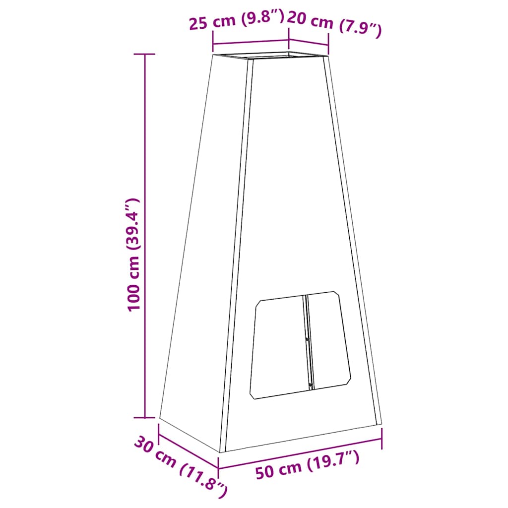 Ugnies duobė Juoda 50x35x100 cm Plienas