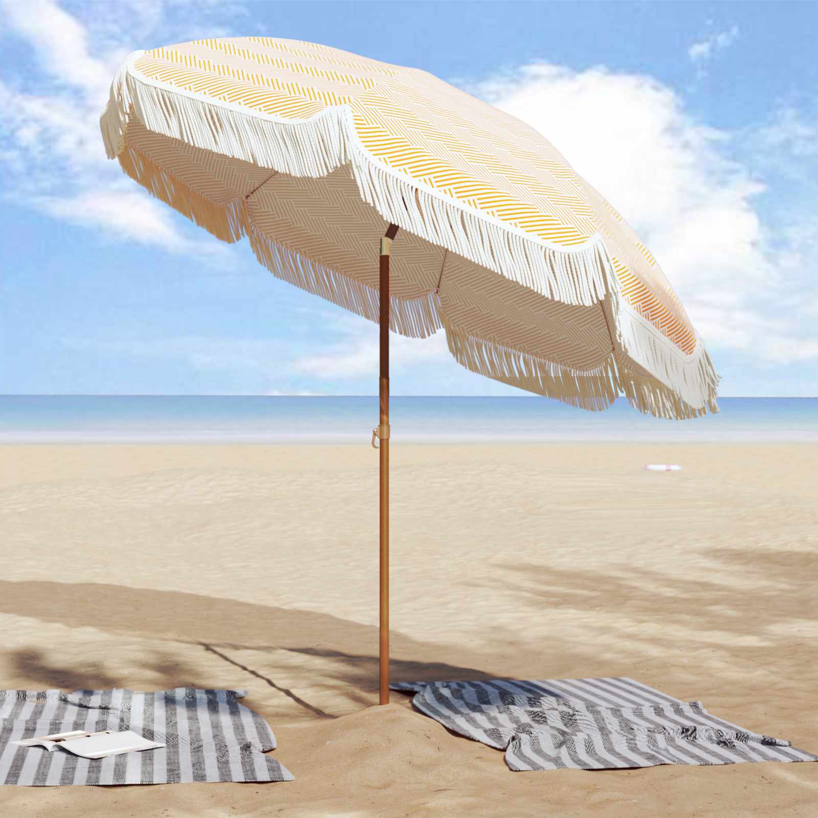 Sunshade Yellow and white Ø 205 x 209 cm Steel