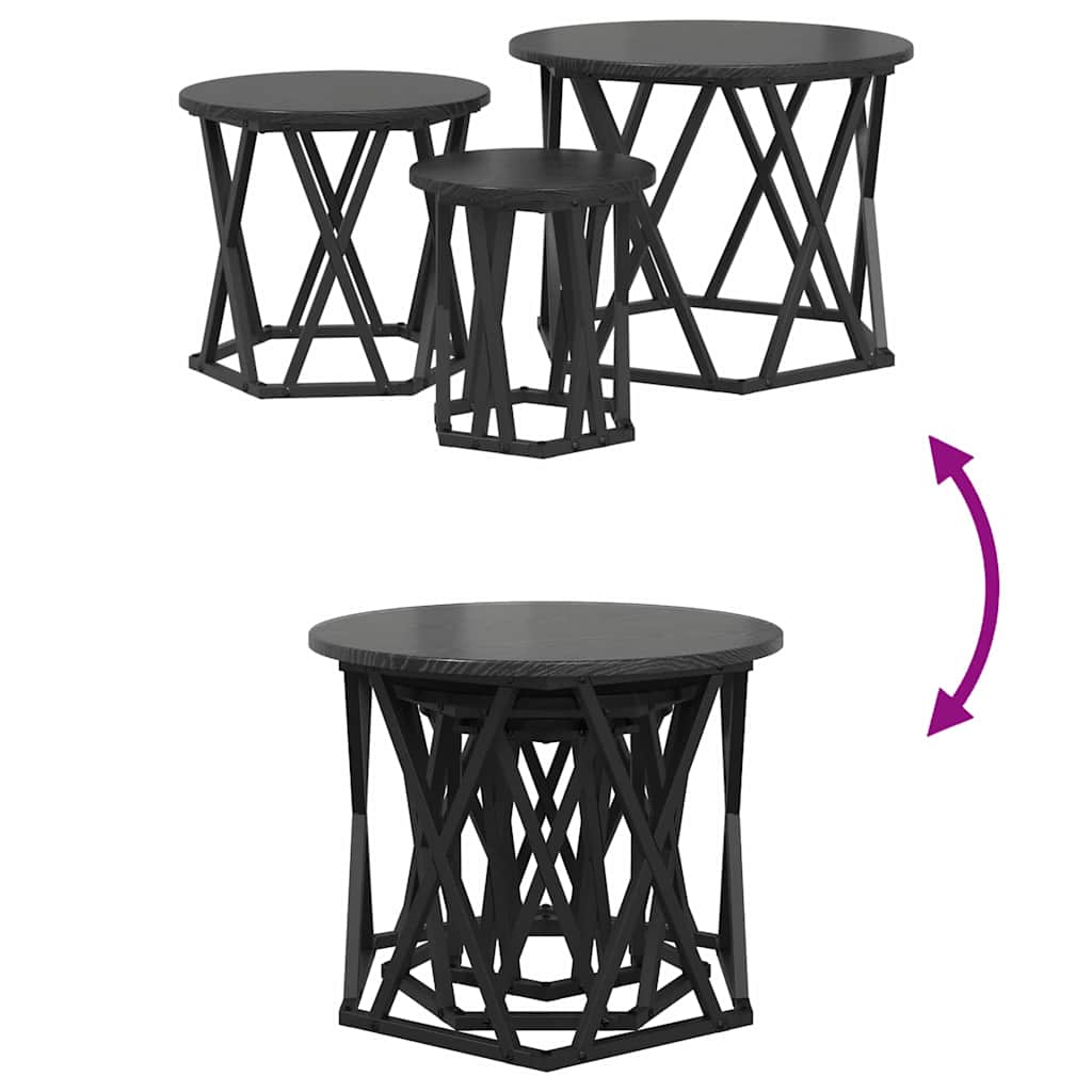 Nesting side table 3 pcs black oak 53 x 53 x 40 cm