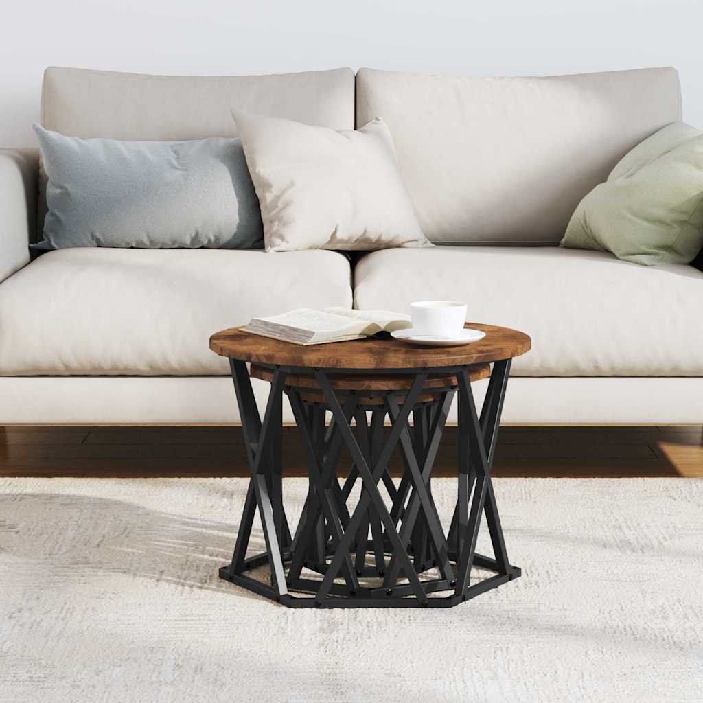 Nesting šoninis stalas 3 pcs Dūminio ąžuolo 53 x 53 x 40 cm