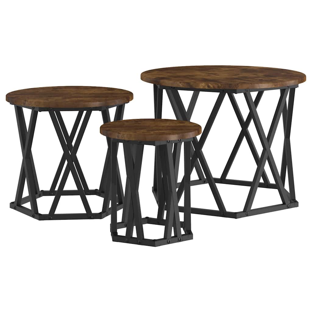 Nesting šoninis stalas 3 pcs Dūminio ąžuolo 53 x 53 x 40 cm