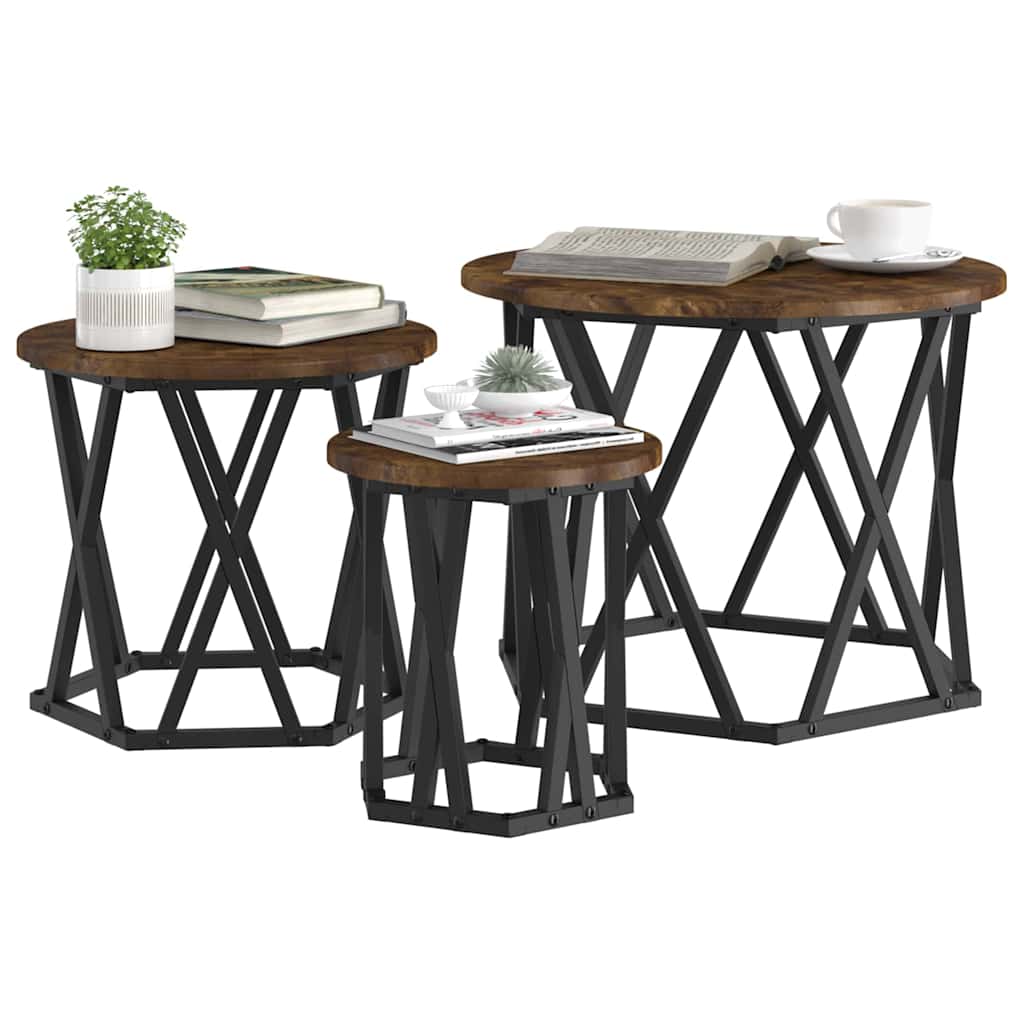 Nesting šoninis stalas 3 pcs Dūminio ąžuolo 53 x 53 x 40 cm