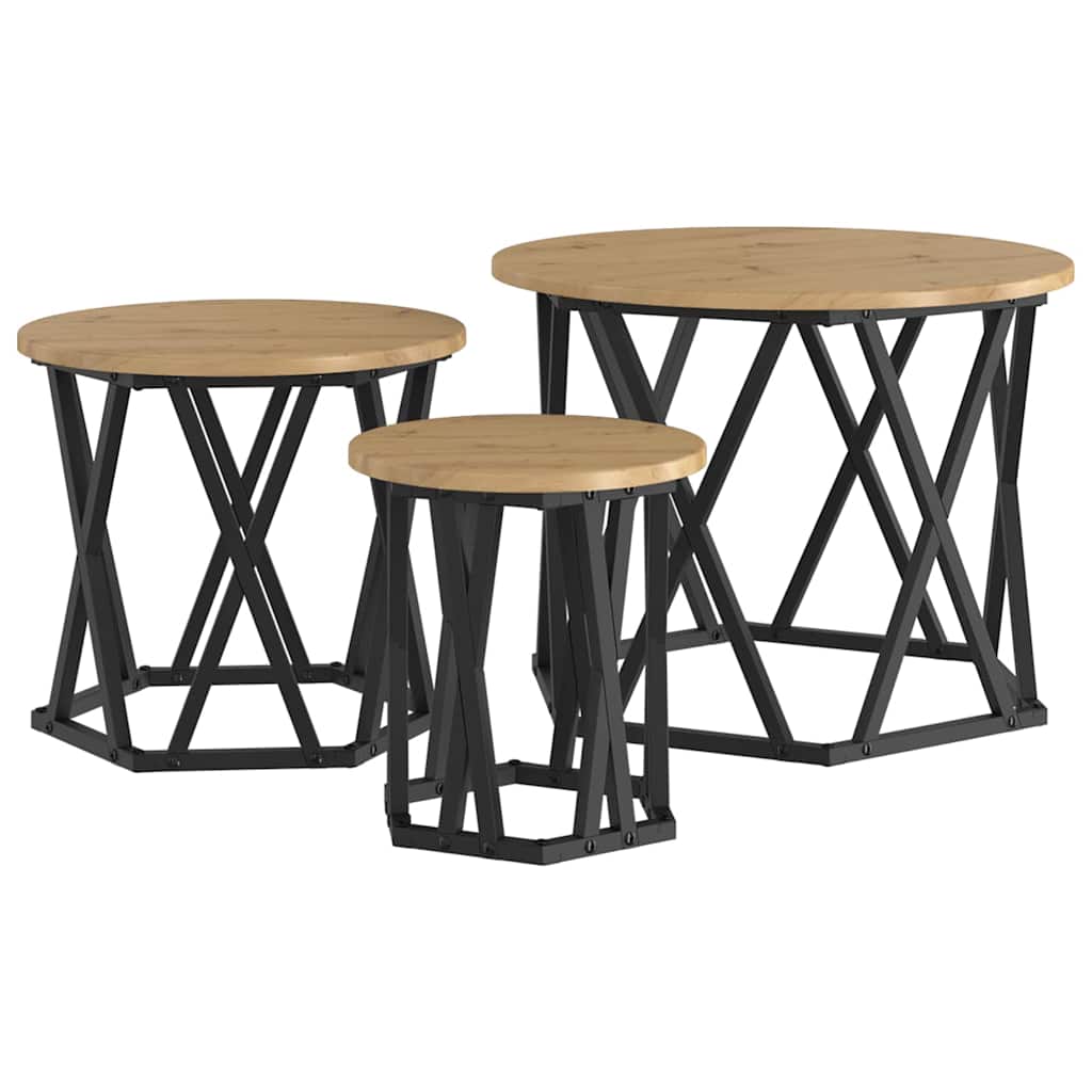Nesting šoninis stalas 3 pcs artisano ąžuolo 53 x 53 x 40 cm