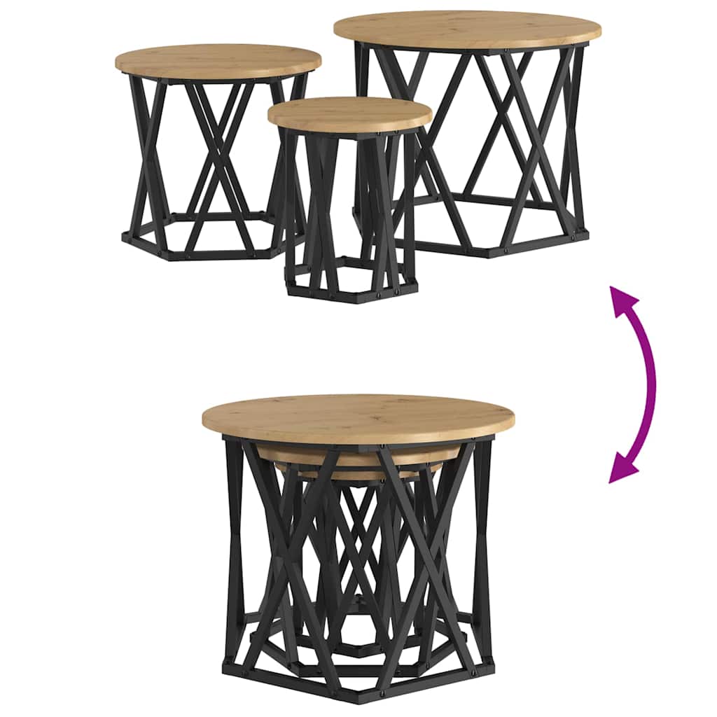 Nesting šoninis stalas 3 pcs artisano ąžuolo 53 x 53 x 40 cm