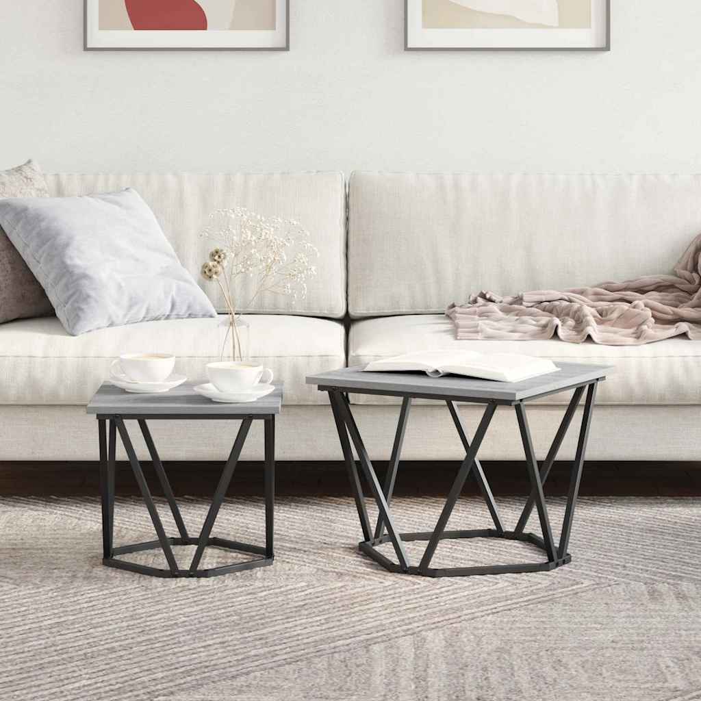Šoninių staliukų komplektas 2 pcs Pilka sonoma ąžuolo