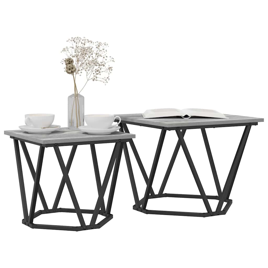 Šoninių staliukų komplektas 2 pcs Pilka sonoma ąžuolo
