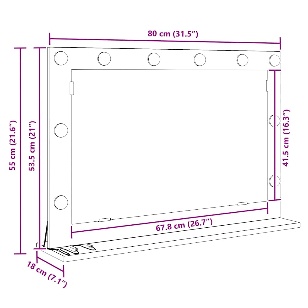 Kosmetinis veidrodis Pilkas Sonoma 80 x 55 x 18 cm