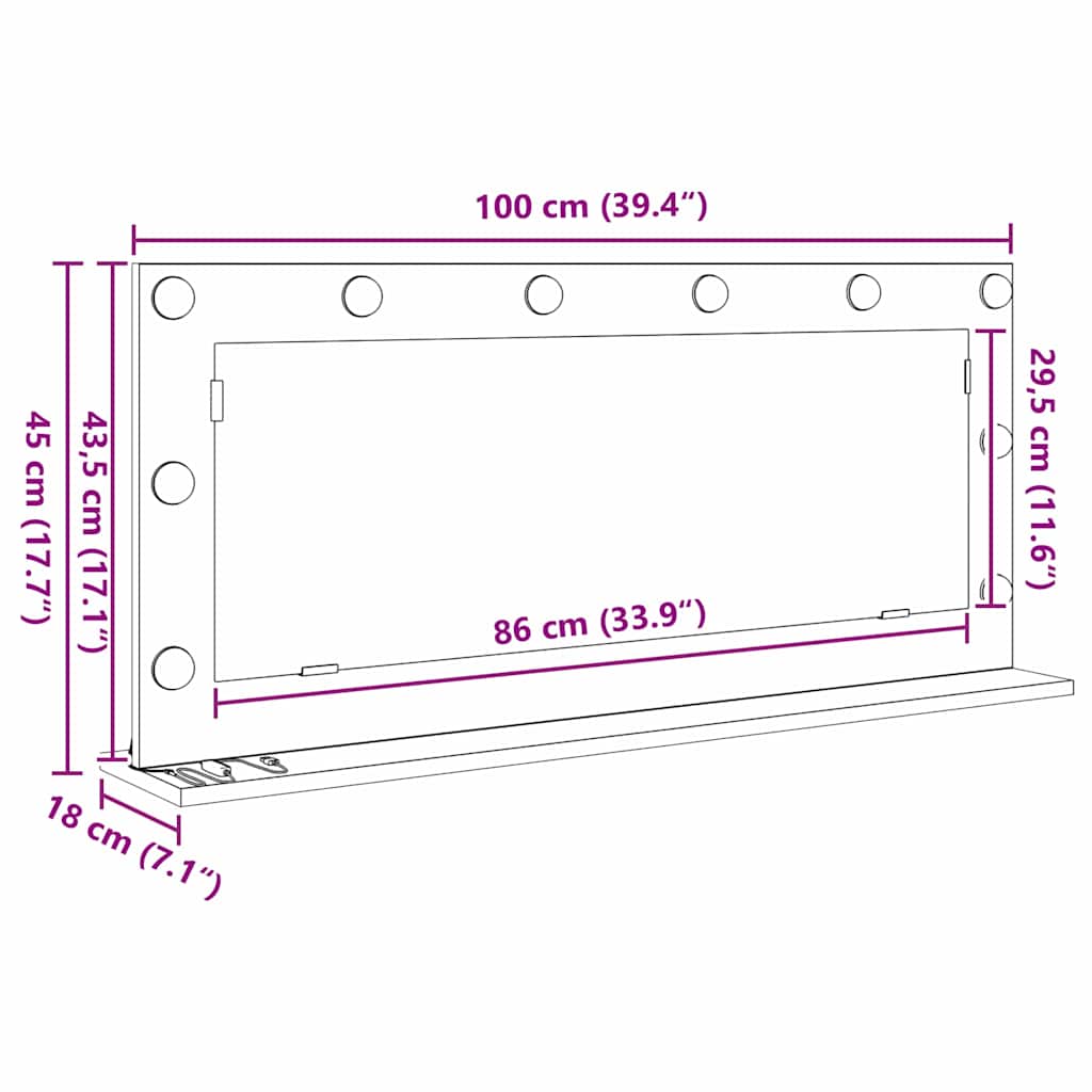 Cosmetic mirror Craftsman oak 100 x 45 x 18 cm