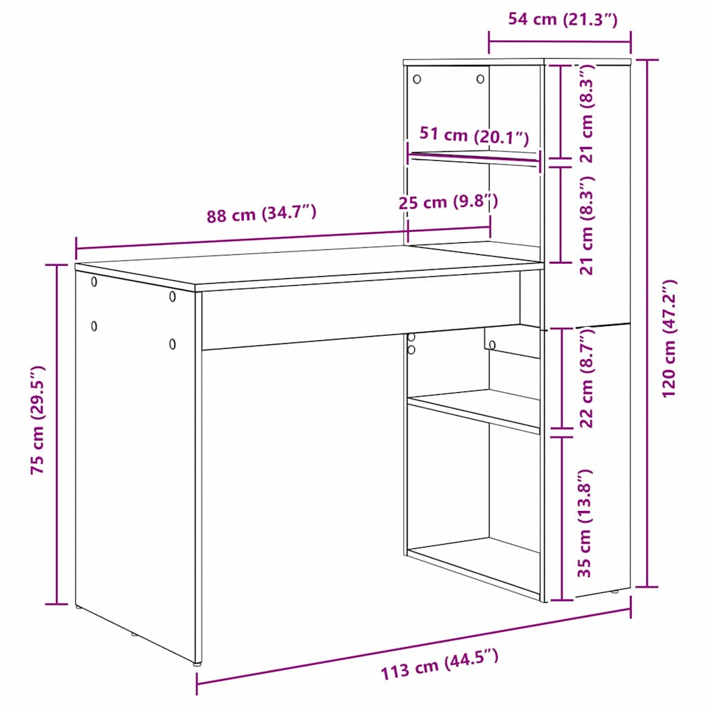 Stalas Pilkas Sonoma 113 x 54 x 120 cm Apdirbta mediena
