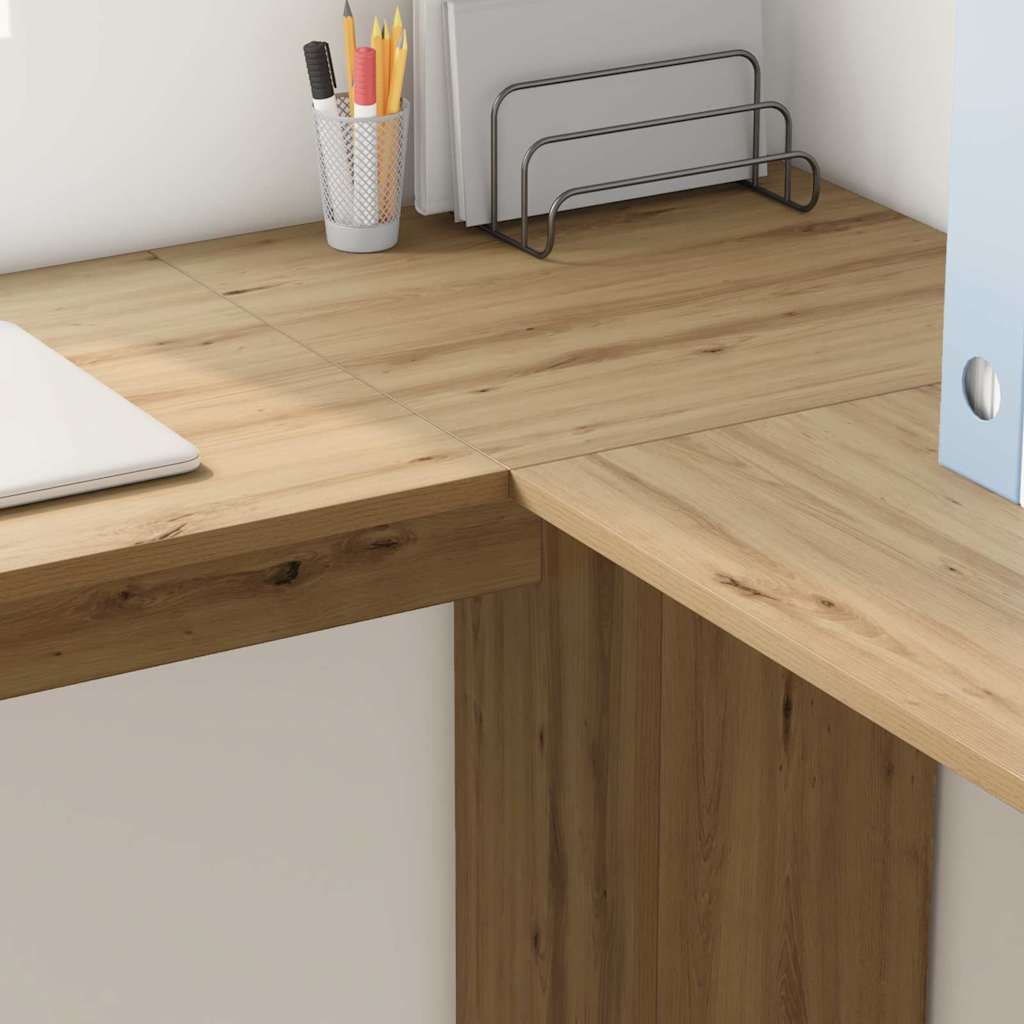 Corner desk with storage system with shelf artisan oak
