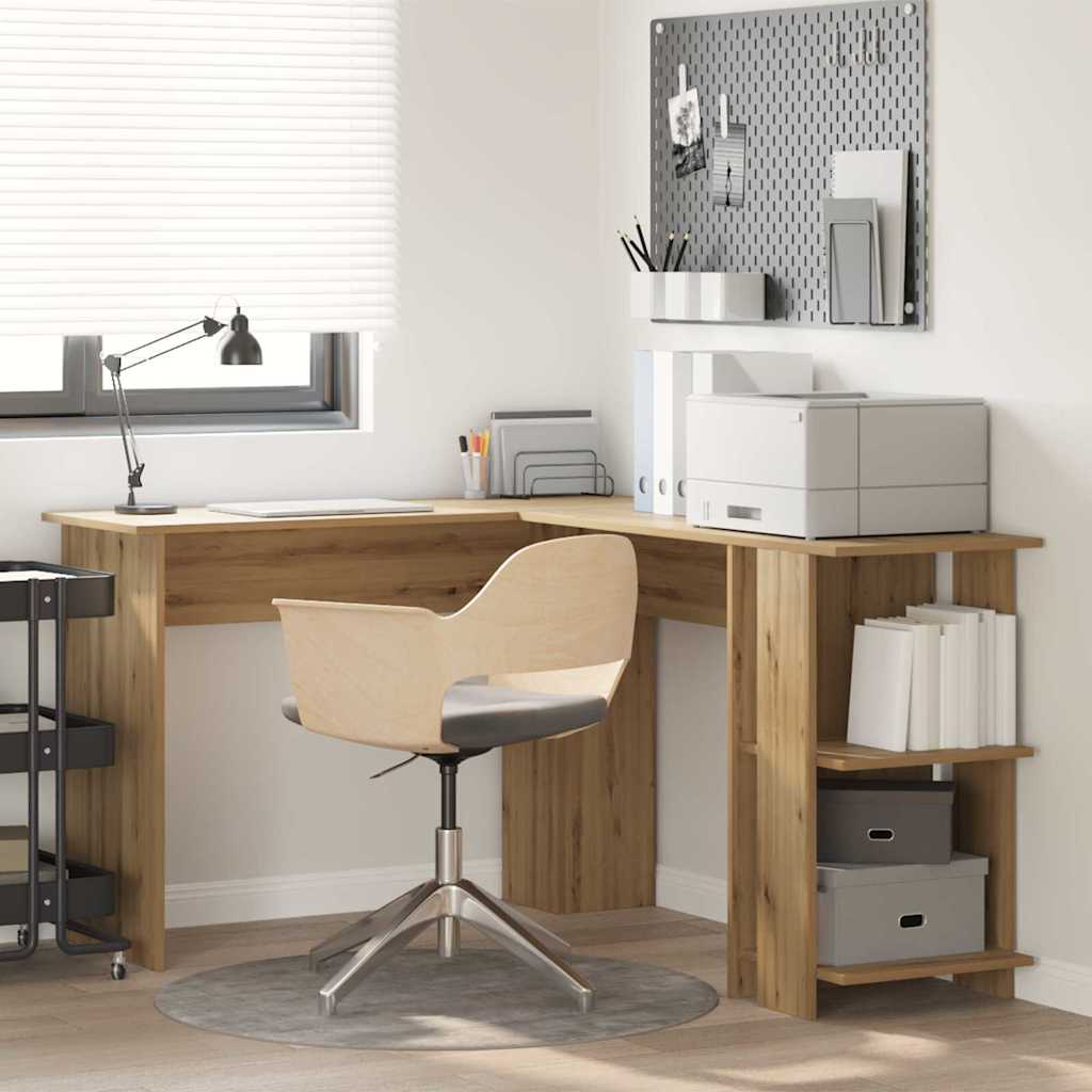 Corner desk with storage system with shelf artisan oak