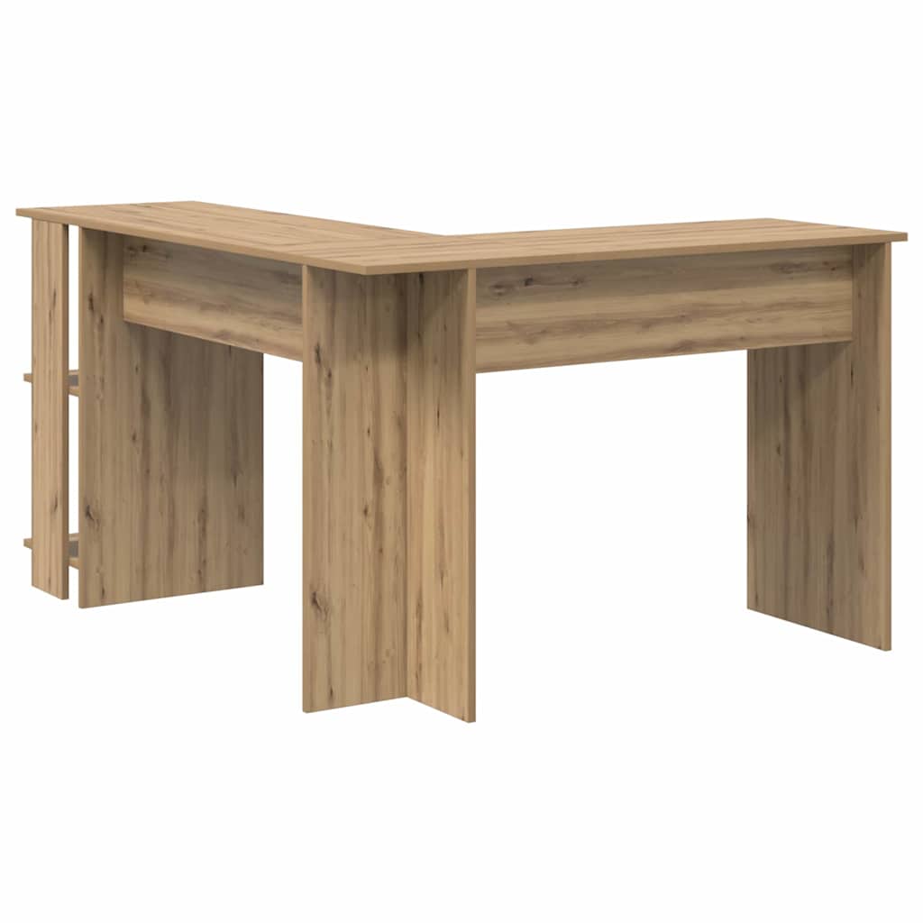 Corner desk with storage system with shelf artisan oak