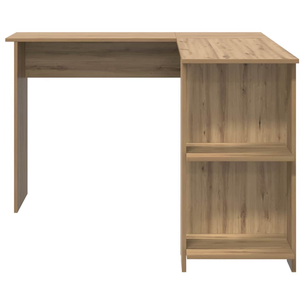 Corner desk with storage system with shelf artisan oak