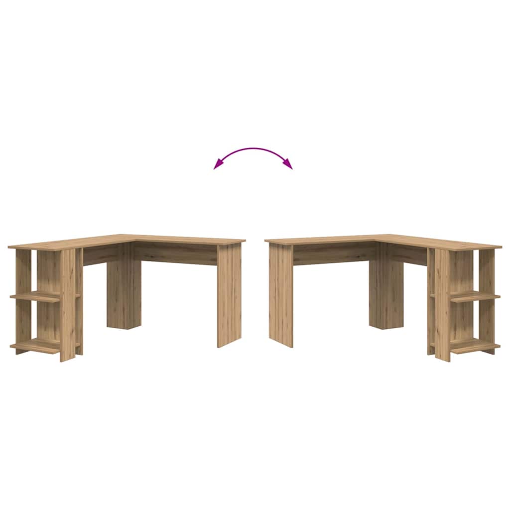 Corner desk with storage system with shelf artisan oak