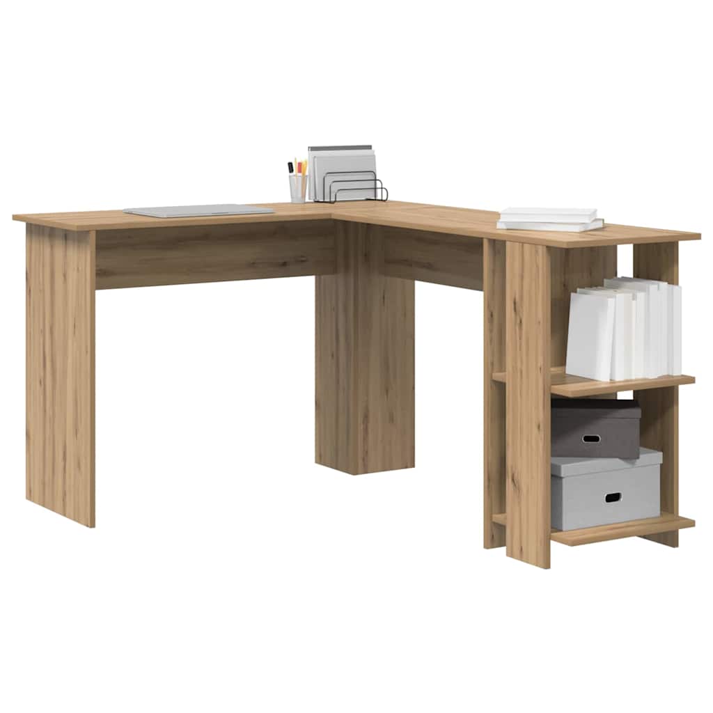 Corner desk with storage system with shelf artisan oak