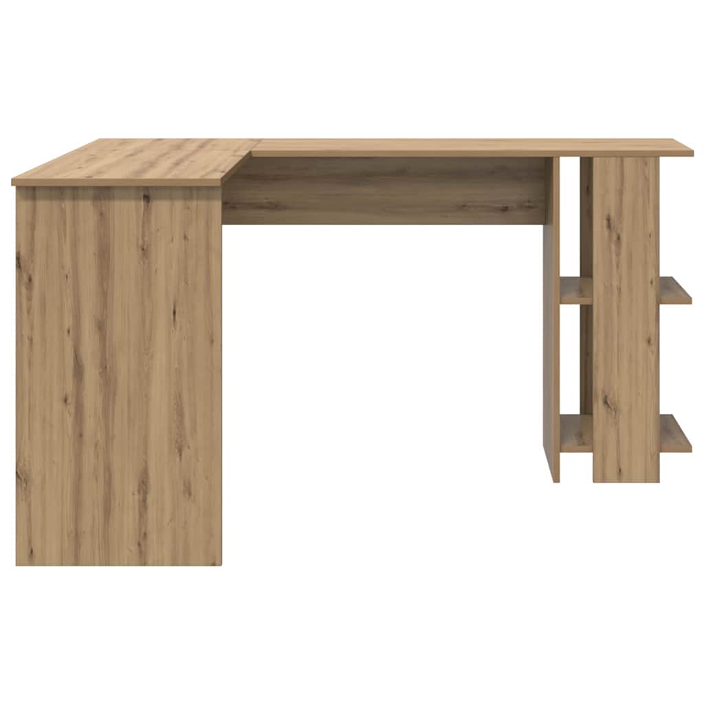 Corner desk with storage system with shelf artisan oak