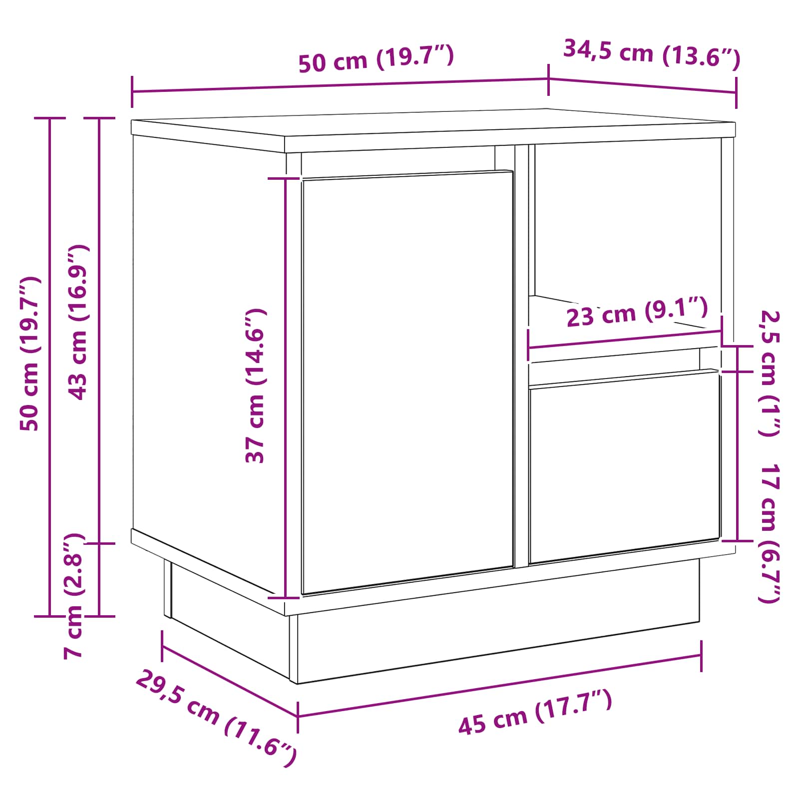 Šalia lovos spintelė su 2 pcs Dūminio ąžuolo 50 x 34.5 x 50 cm