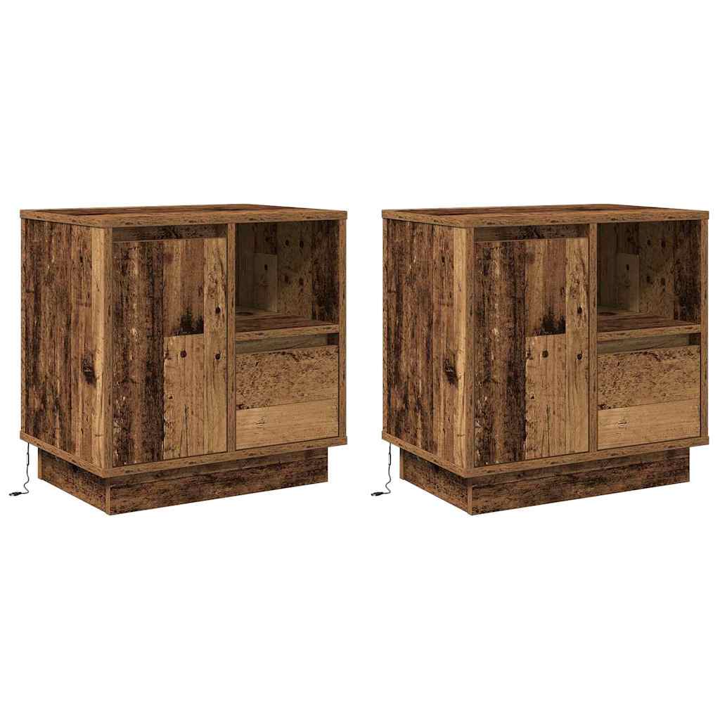 Šalia lovos spintelė su 2 pcs Senovinis medis 50 x 34.5 x 50 cm