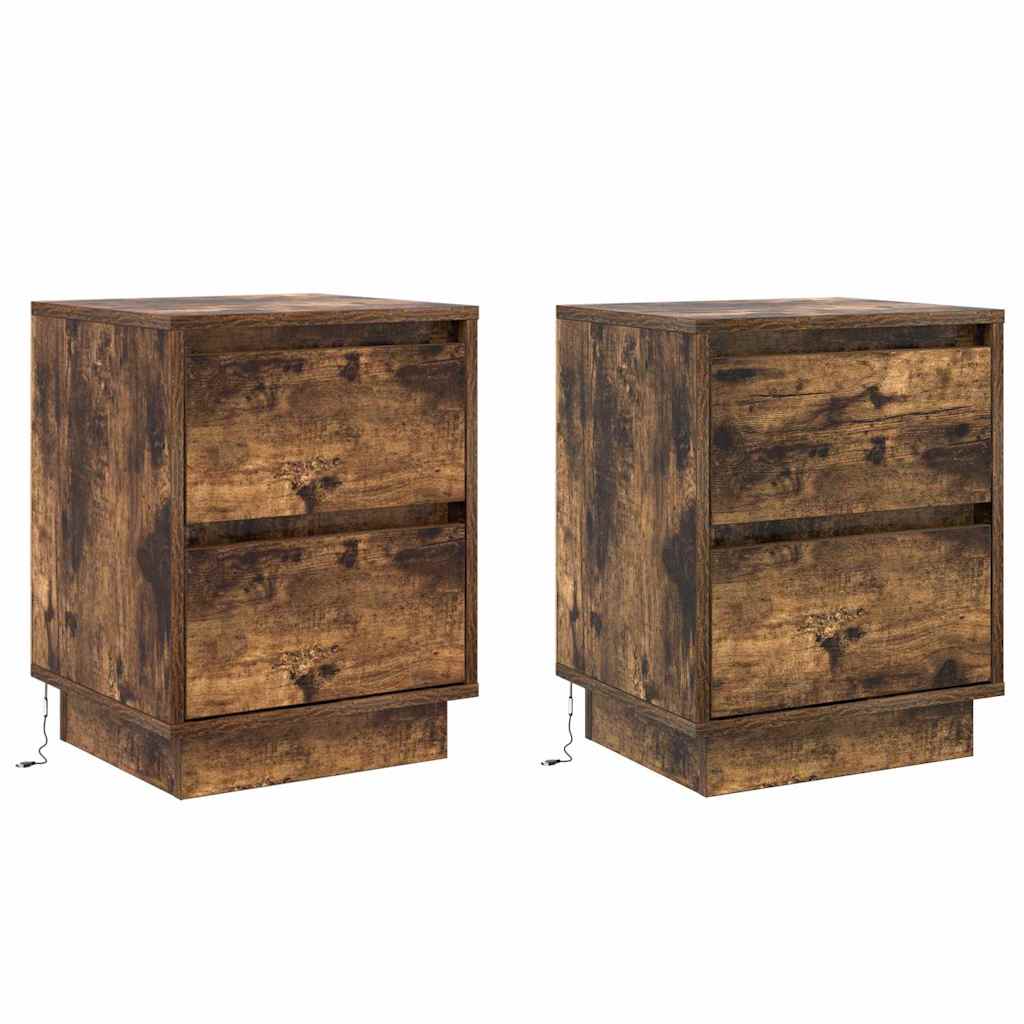 Šalia lovos spintelė 2 pcs Rūkyta ąžuolas 39 x 34,5 x 50 cm
