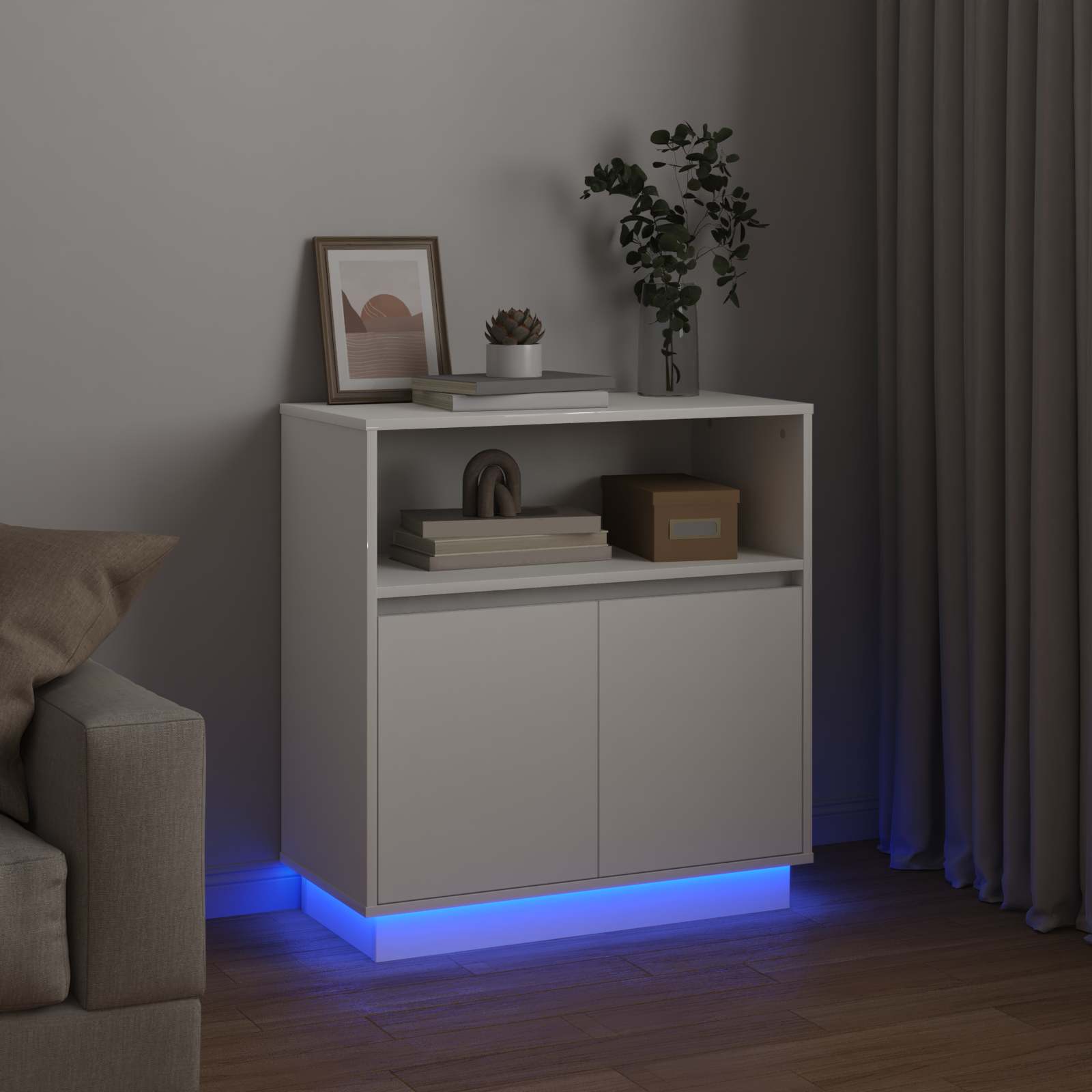 Sānu skapītis ar LED Balts 71 x 34.5 x 75 cm Apstrādāta koksne