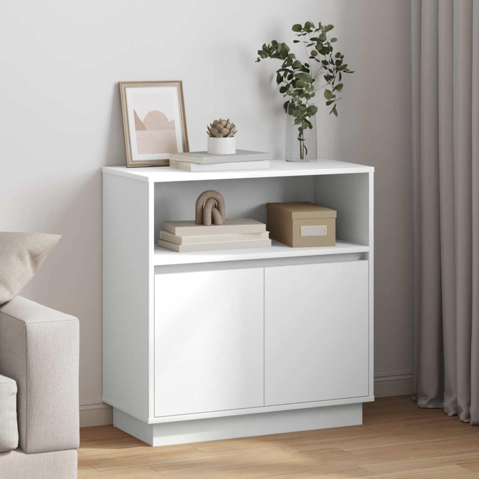 Sānu skapītis ar LED Balts 71 x 34.5 x 75 cm Apstrādāta koksne