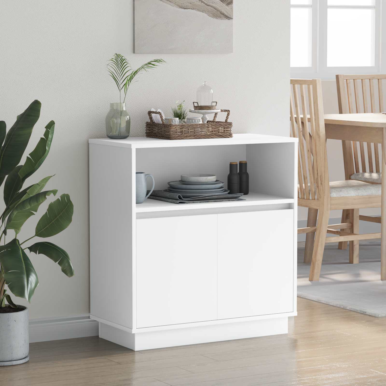 Sānu skapītis ar LED Balts 71 x 34.5 x 75 cm Apstrādāta koksne